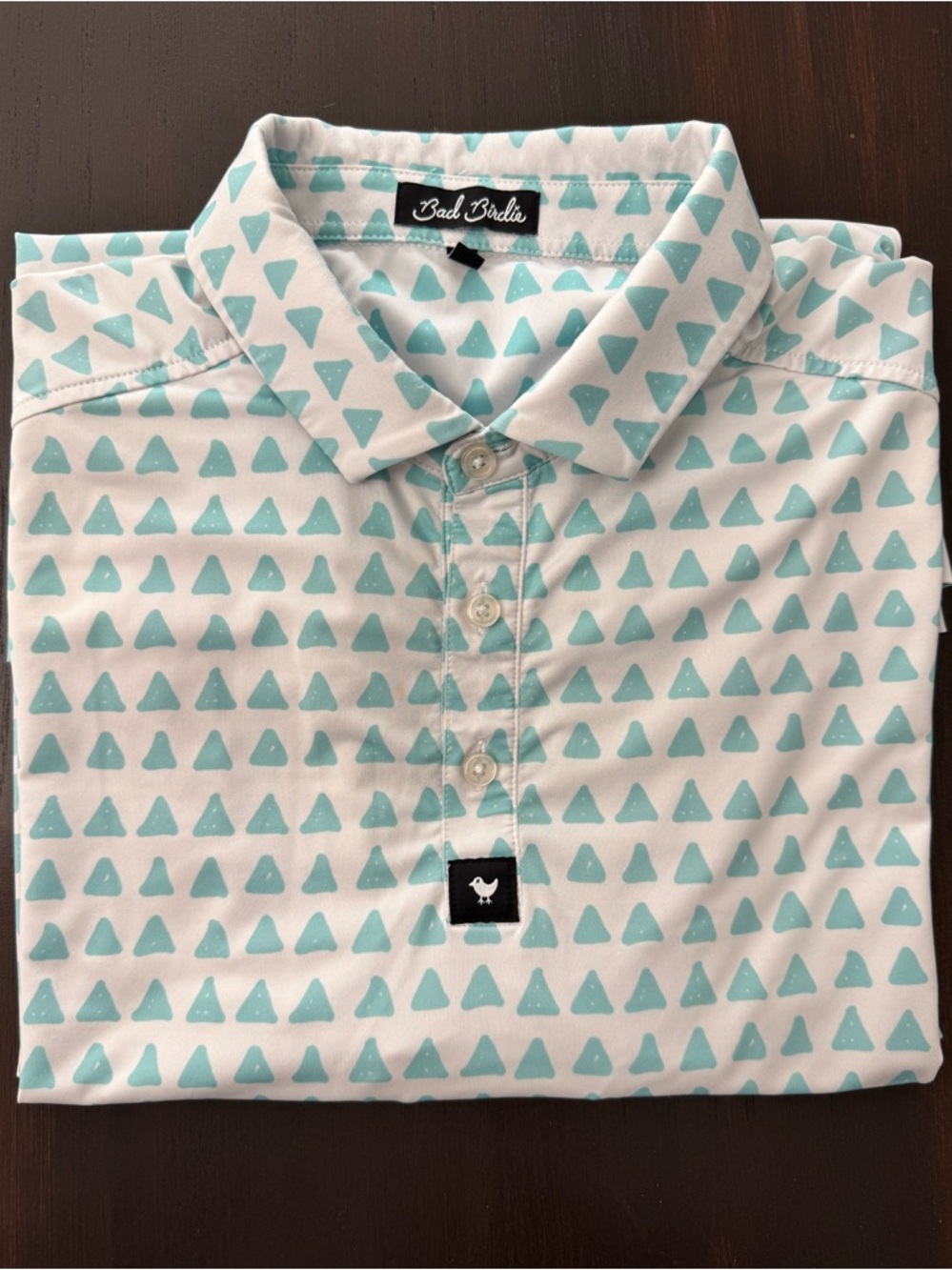 Bad Birdie Tempo Golf Polo Large White Geometric Triangle Print Performance